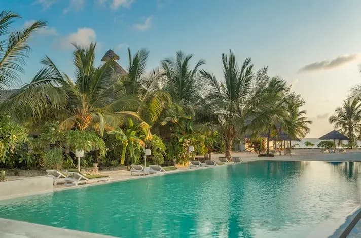 Beachfront view of Fun Beach Resort in Zanzibar, Tanzania