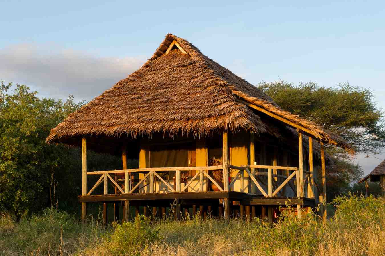 Lake Burunge Tented Lodge raised canvas tent on wooden deck overlooking lake burunge and rift valley