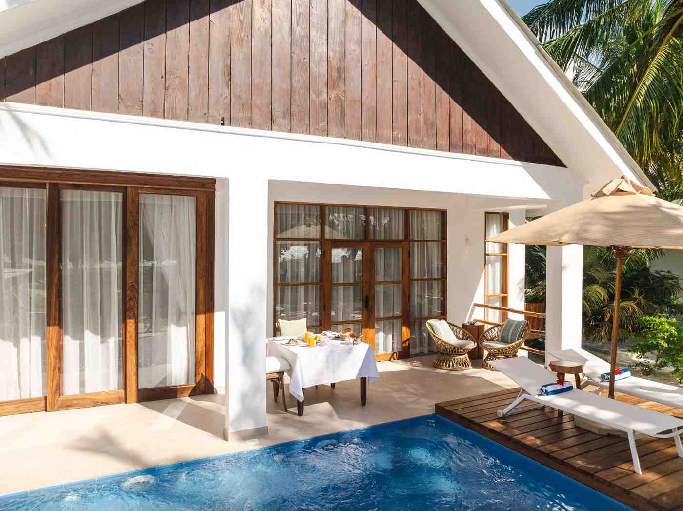 Kisiwa on the Beach beachfront villa terrace with ocean view