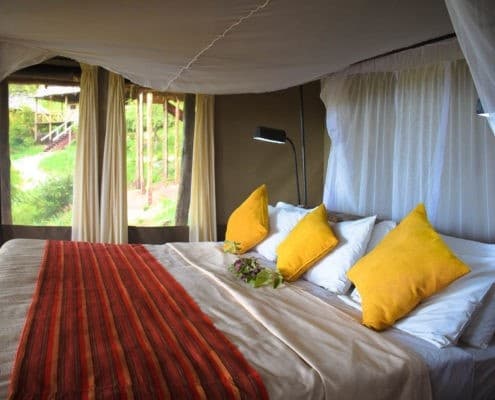 Sangaiwe Tented Lodge elevated tents overlooking Lake Burunge