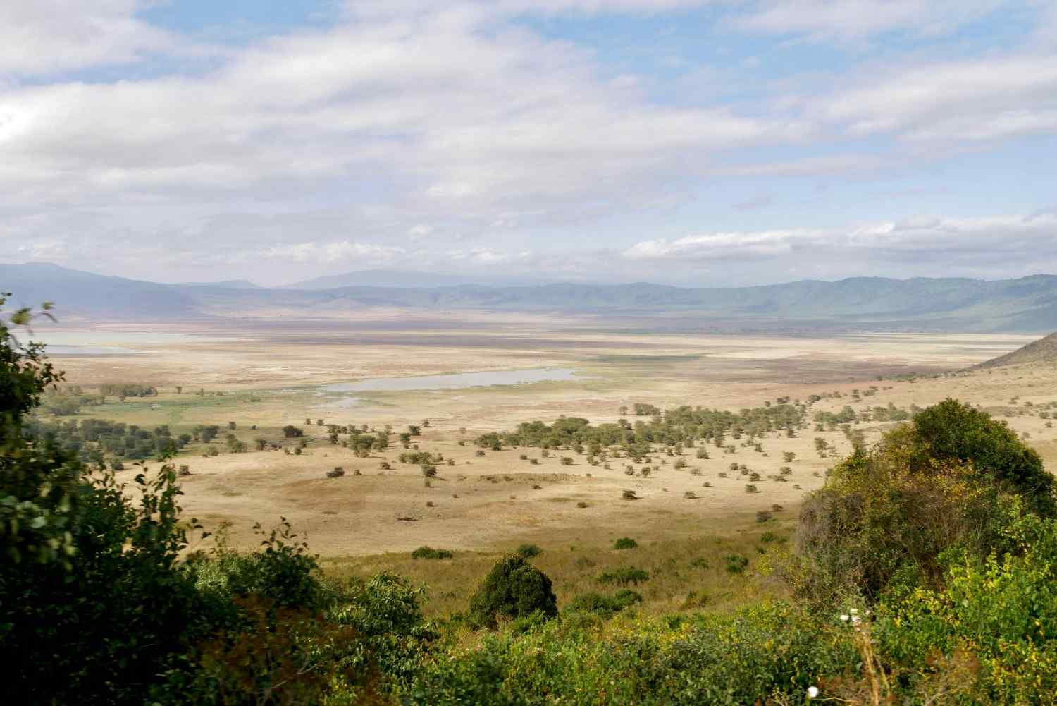 Empakaai Crater with soda lake and flamingos