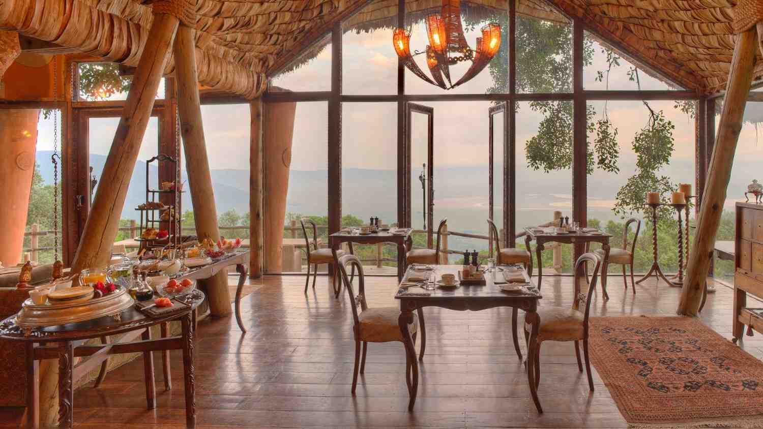 Crater-rim lodge exterior and views at &Beyond Ngorongoro Crater Lodge