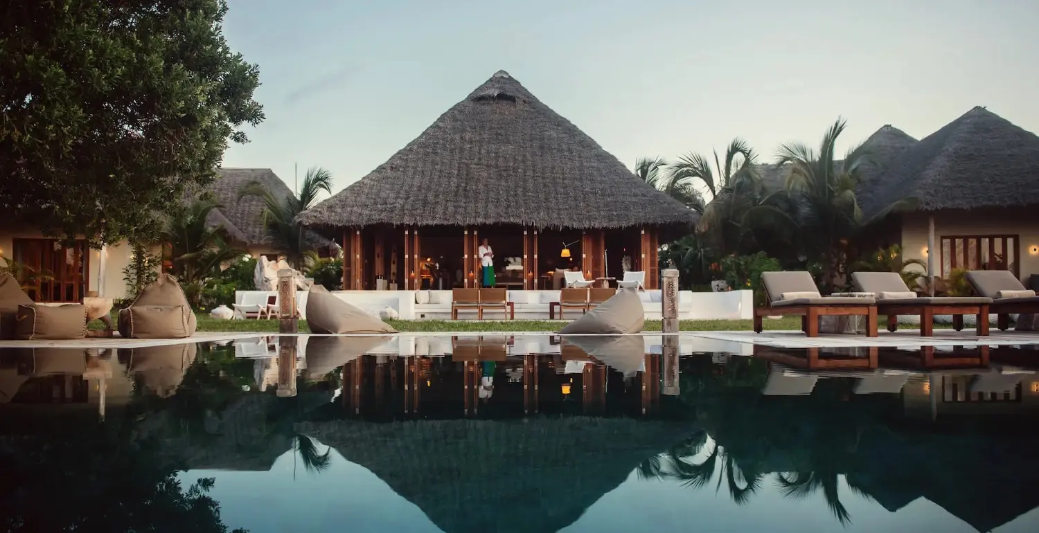 Beachfront view of Qambani Luxury Resort in Zanzibar, Tanzania