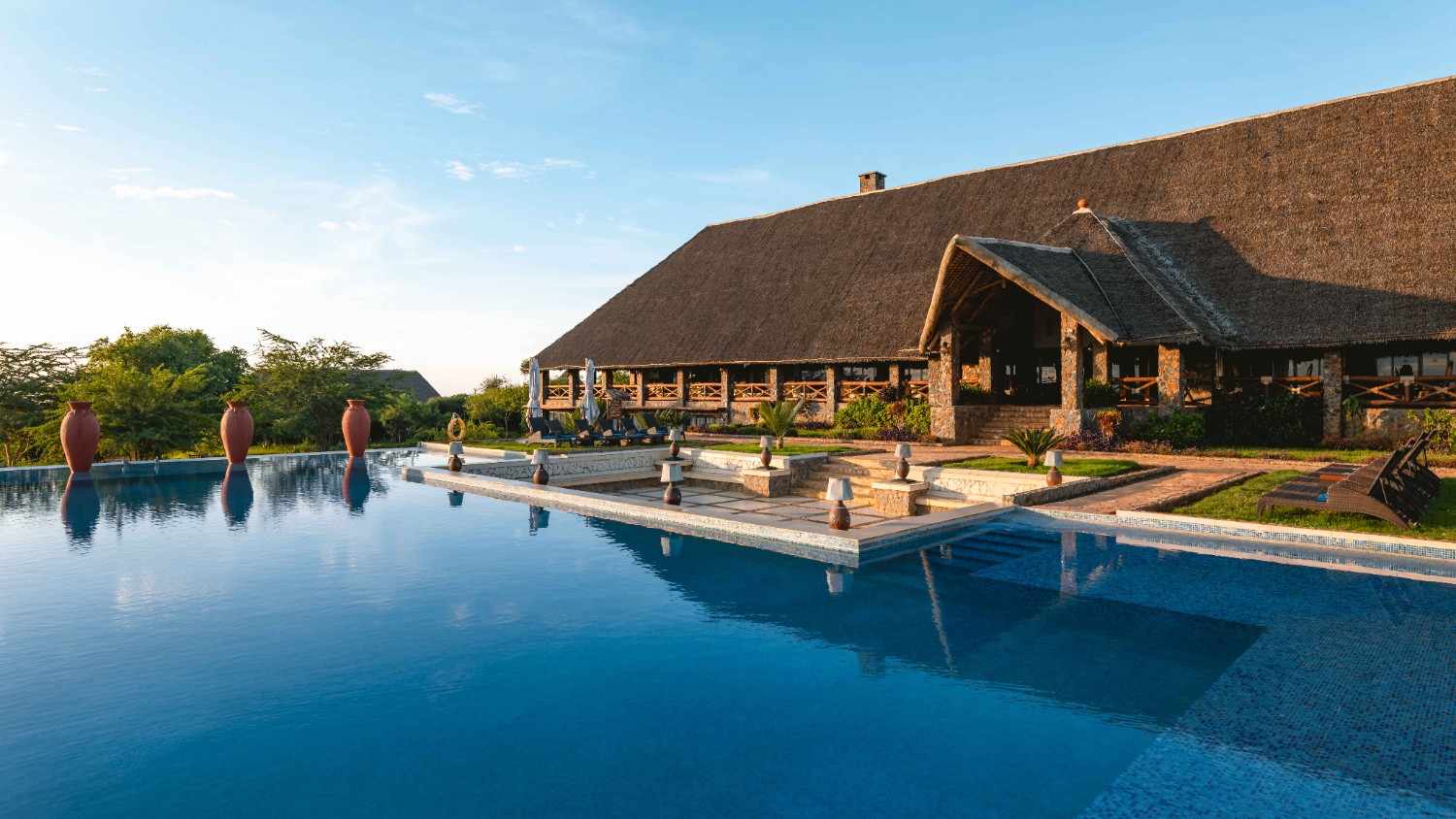 Lake Manyara Kilimamoja Lodge main building with pool view