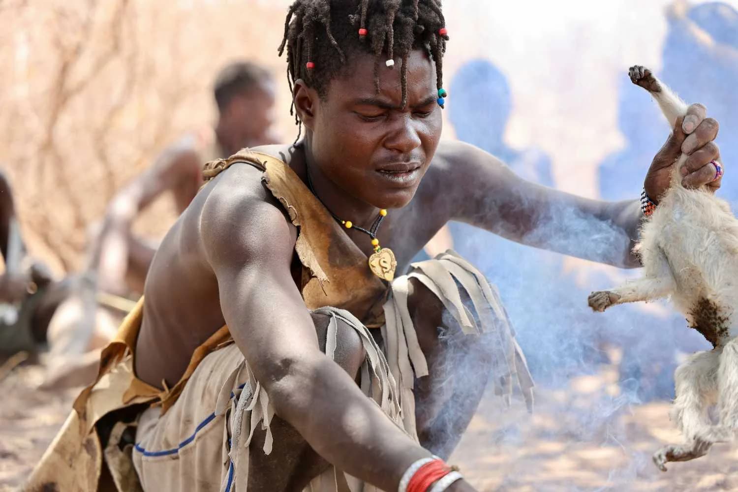 Hadzabe hunter with bow and arrow